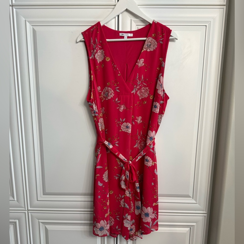 DR2 Women’s Size XL Fuchsia Floral Sleeveless V-Neck Midi Dress w/Belt Pullover